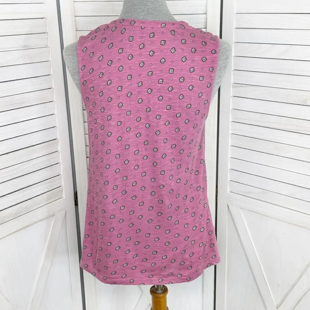 Loft Boho Printed Tassel Neck‎ Sleeveless Tank Top Shirt Pink XS